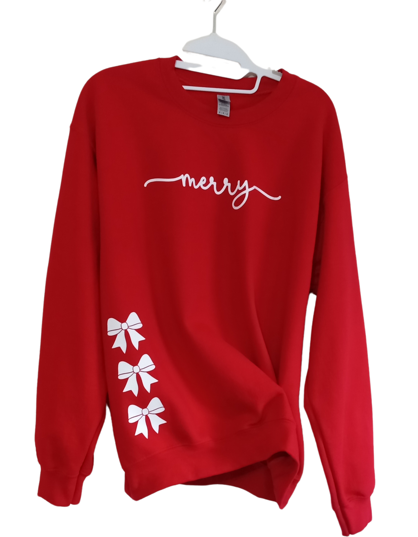 Merry Sweatshirt Red; Small White Bows