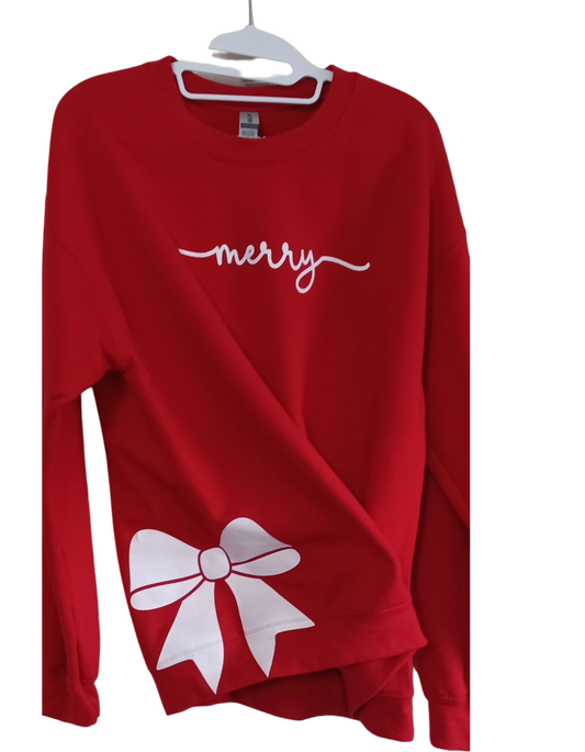 Merry Sweatshirt Red; Large White Bow