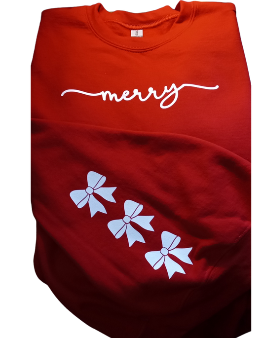 Merry Sweatshirt Red; Small White Bows