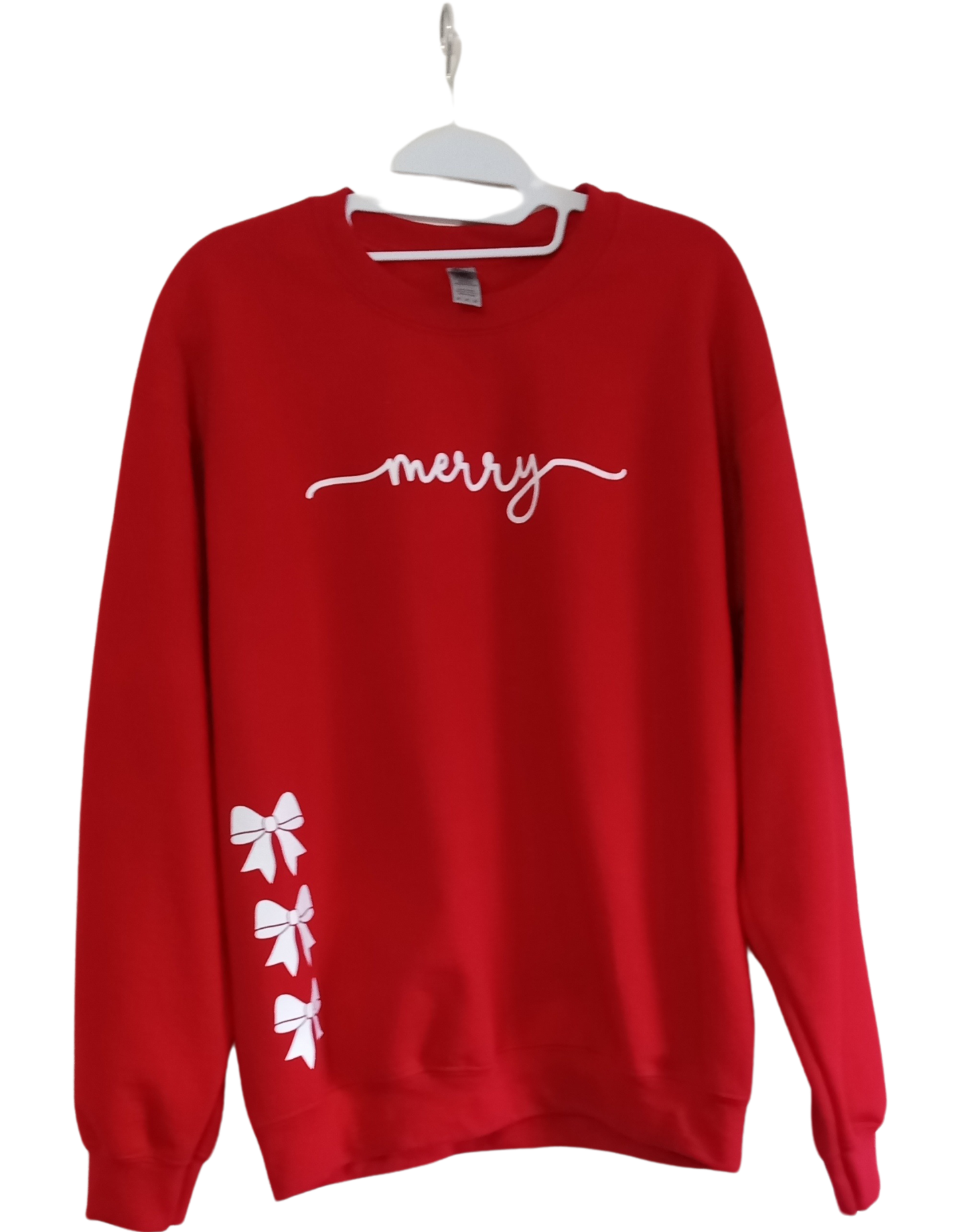 Merry Sweatshirt Red; Small White Bows